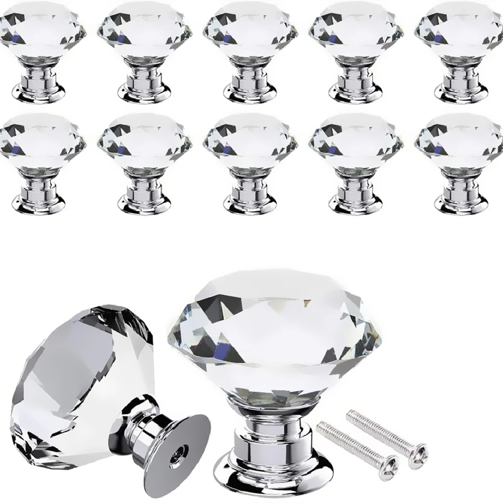 
30mm diamond shape crystal knobs cabinet drawer door handle for home decor 