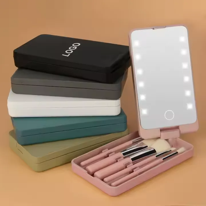 Portable 360-Rotating LED Light Single-Sided Beauty Mirror 2X Foldable Design Personalized Logo/Pattern Travel Makeup Tool