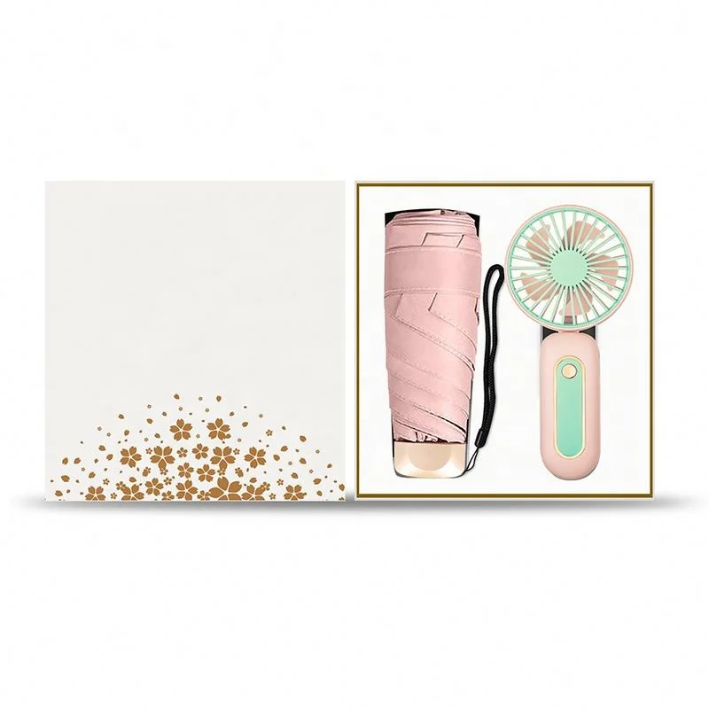 Promotional Marketing Business Gift Sets Business Umbrella Mini Fan Power Bank 3 in 1 Charger Gift Set with Custom Logo Items