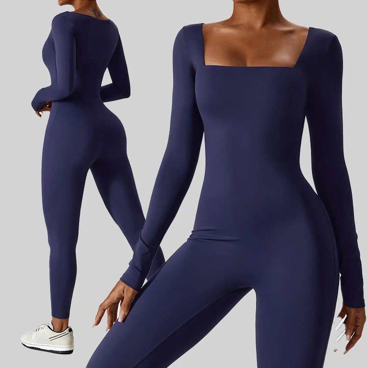 One piece workout jumpsuit yoga onesie sport jumpsuit long sleeved fitness bodysuits for women compression fitness jumpsuit