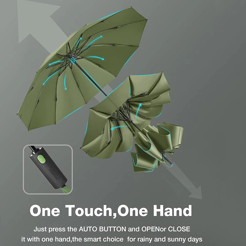 3-Fold Compact Automatic Travel Umbrella Inverted 8 Ribs Design with UV Protection Great Gift for Adults Country Style Rain Gear