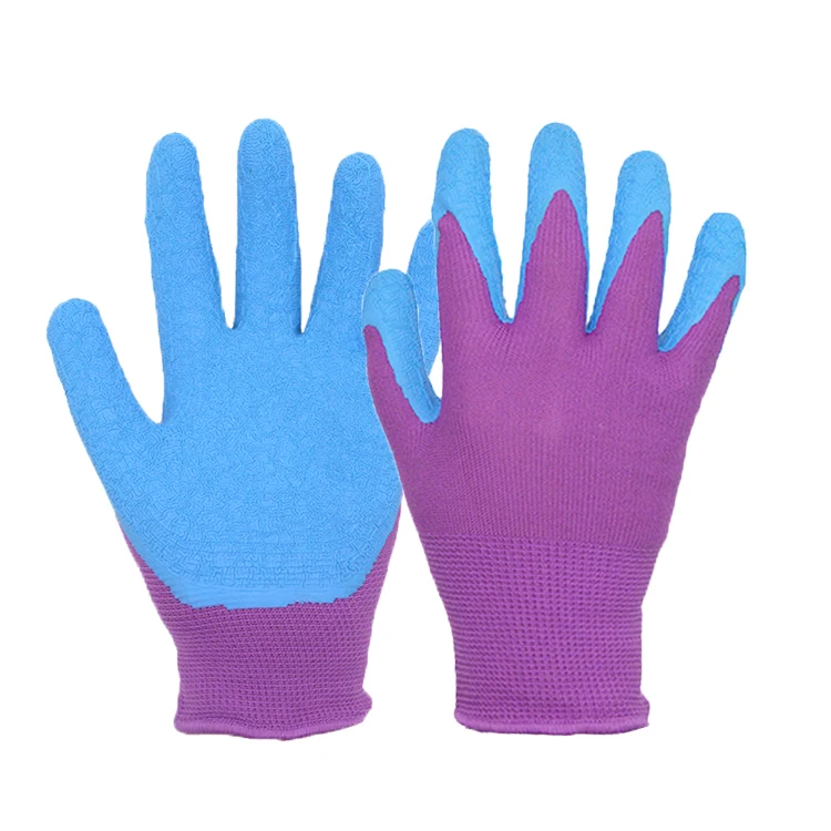 PRI purple other latex coated wrinkle palm outdoor gardening gloves for children kids