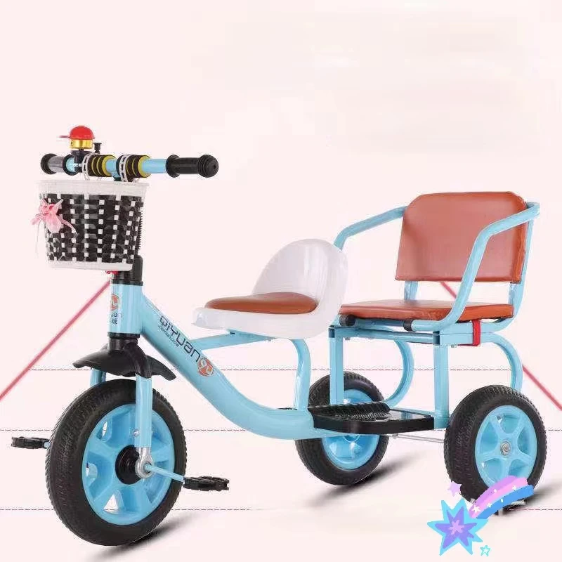 Three Wheels Trailer Kids Double Seat Baby Twins Tricycle for Children Ride Toys with Pedal