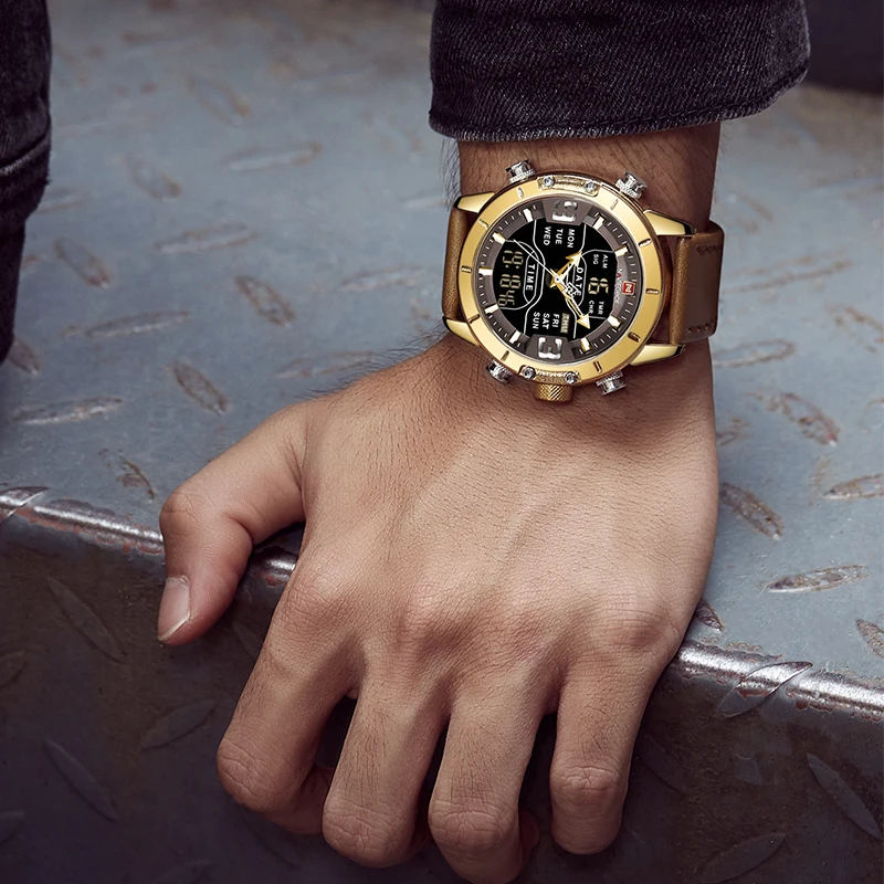 NAVIFORCE 9153L  nf9153 Watch Luxury nv9153 Man Gift Quartz Digital Clock Genuine Leather Watches Men Wrist Relogio Masculino