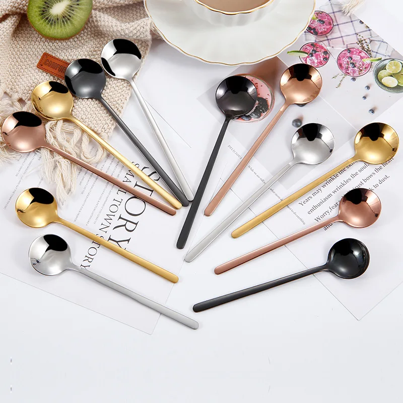 Wholesale cheap custom home hand polish stainless steel tea sugar coffee serving spoon long handle ice cream latte spoon