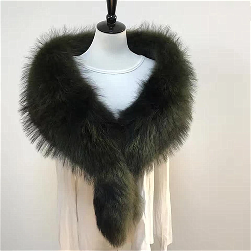 Winter Autumn Warm Real Fox Fur Collar Women Ladies Raccoon Fur Scarf Muffler
