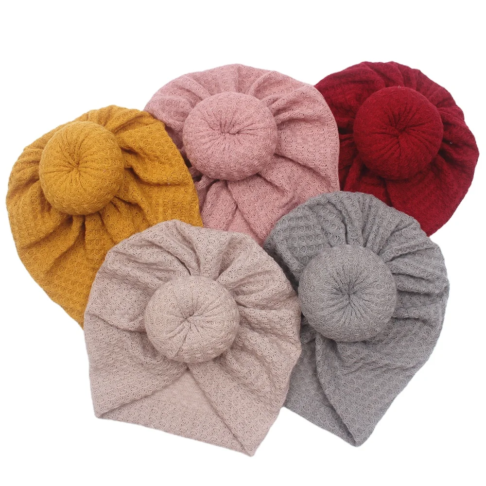 Baby Hat Turban Cute Knitted Baby Girl Hats Beanie Infant Kids Headwear 2021 Winter Autumn Newborn Soft Cotton Solid Color Plain