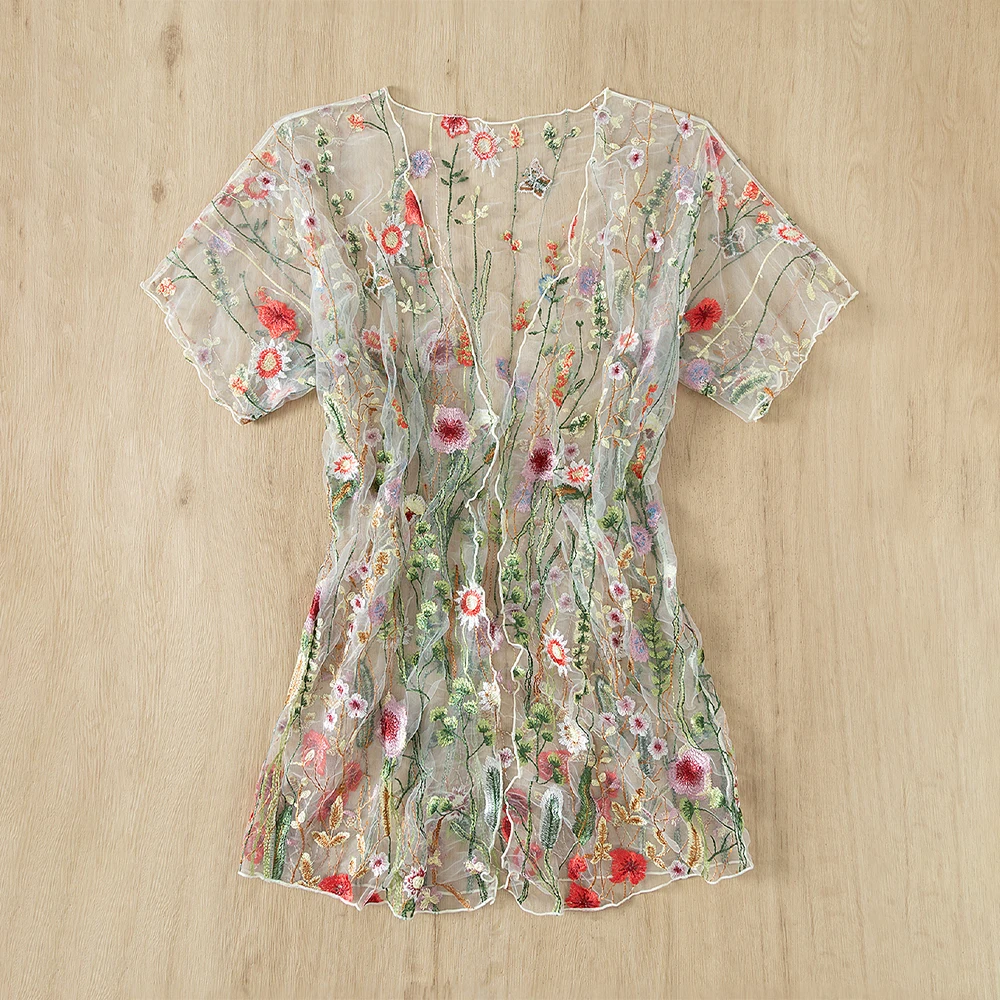 shiny French embroidery lace mesh European fashion transparent  floral evening  beach dress