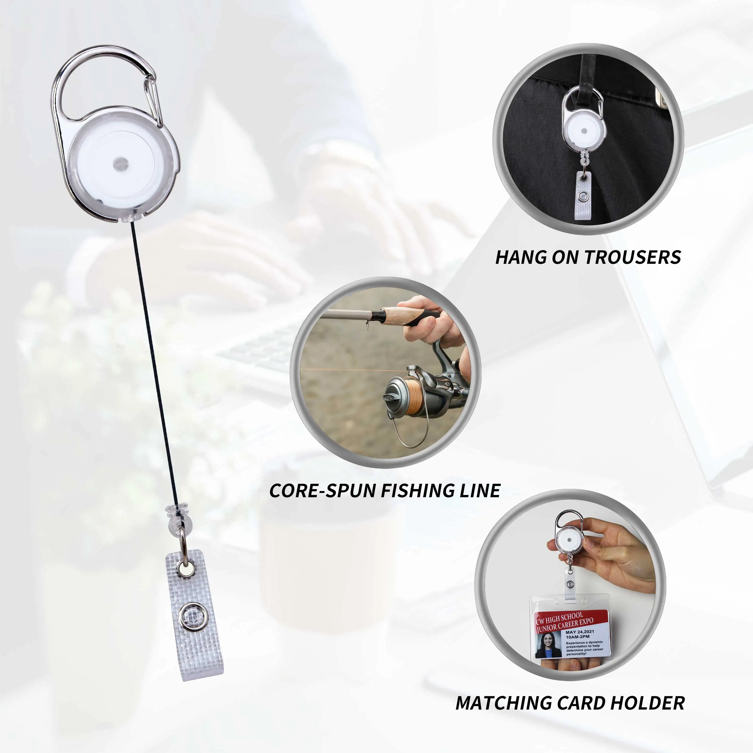 Bestom Eco-Friendly Transparent Carabiner round ID Badge Reel Card Holder Yoyo Made of Durable ABS PVC and Plastic Material