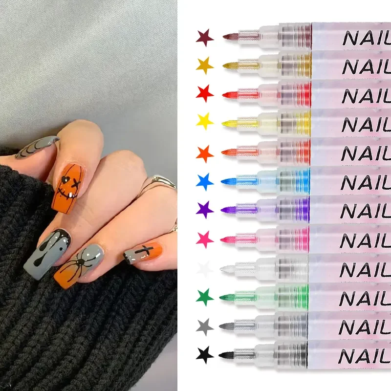 New 0.5mm Nail Manicure Tools Plastic Waterproof Painting Liner Oily Brush White Marker Pen Nail Art Graffiti Pen Gel Pencil