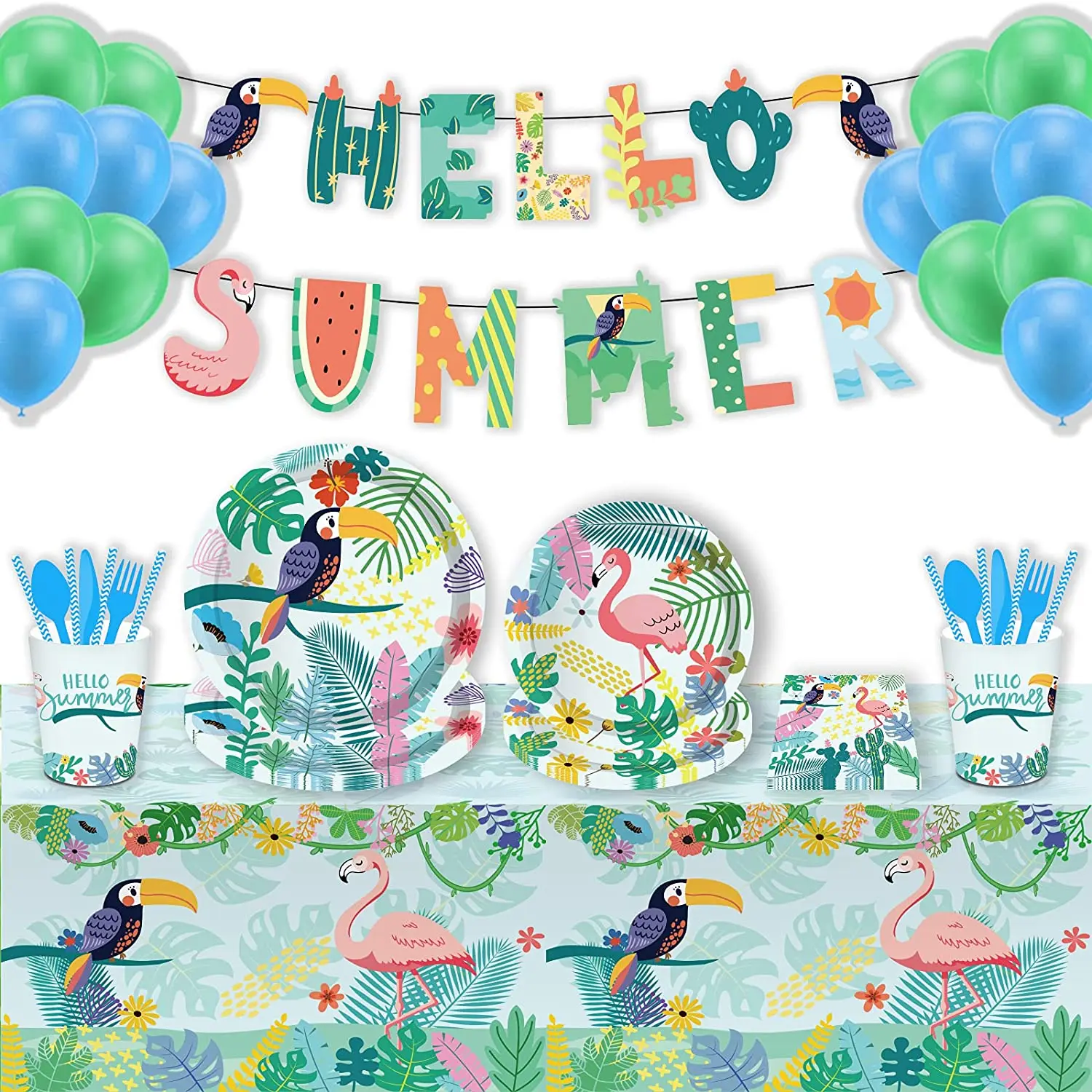 Parrots flamingos Decor Summer event Theme Hawaii Parrots flamingos Party supplies set