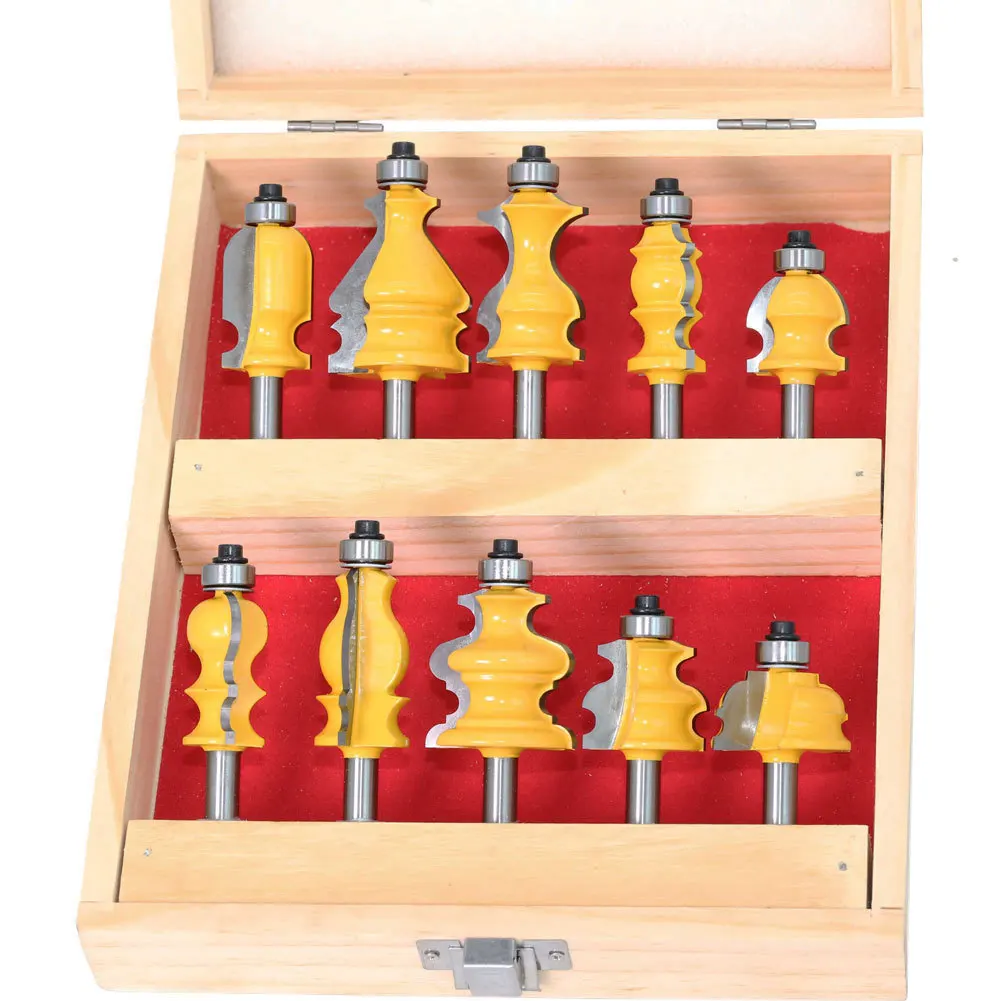 HUHAO 10 PCS 8mm Shank Wood Router Bit Set Ogee Cove Woodworking End Bit Wood Cutting Tool Set With Tungsten Carbide Body