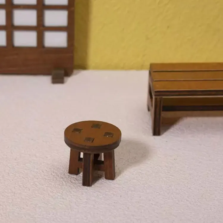 Doll house miniature accessories mini wooden chair table top ornament mini wooden chair desk decor wooden stool
