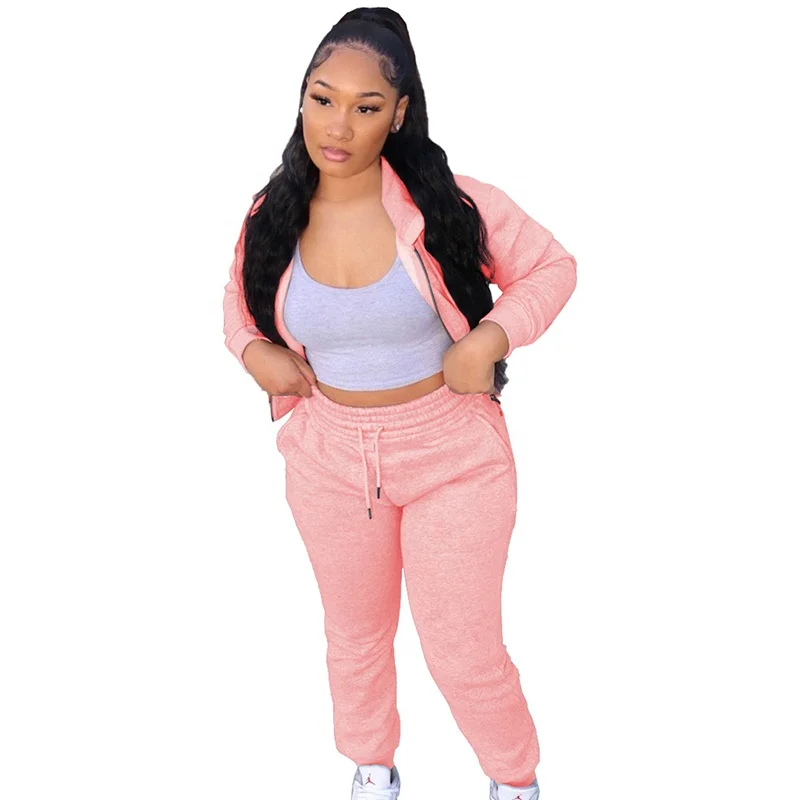 New Design Womens Track Suits Crop Hoodie Velour Tracksuit Pink Soft Two Pieces Velvet Tracksuit For Women