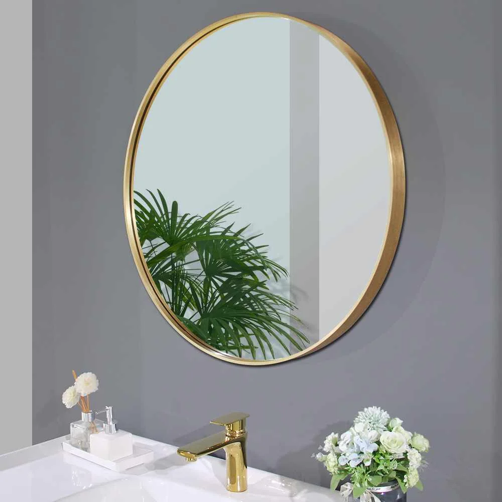 
Modern Hotel Bathroom Decorative Mirror Size 60 70 80cm Gold Metal Frame Round Wall Mirror 