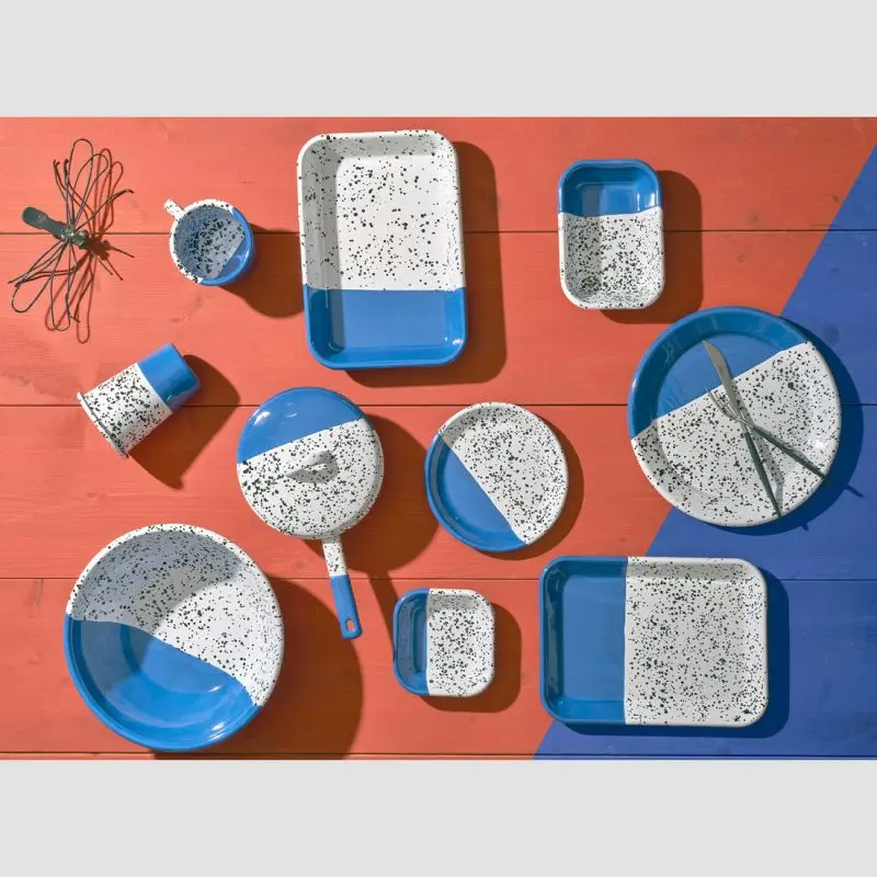 2022 New design personalized OEM half colored speckled carbon steel metal mixing enamel salad bowls