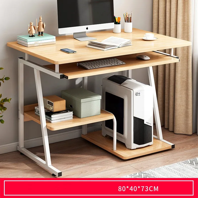 Home Wooden Standing Computer Desk with Storage Shelf Student Computer Book Table