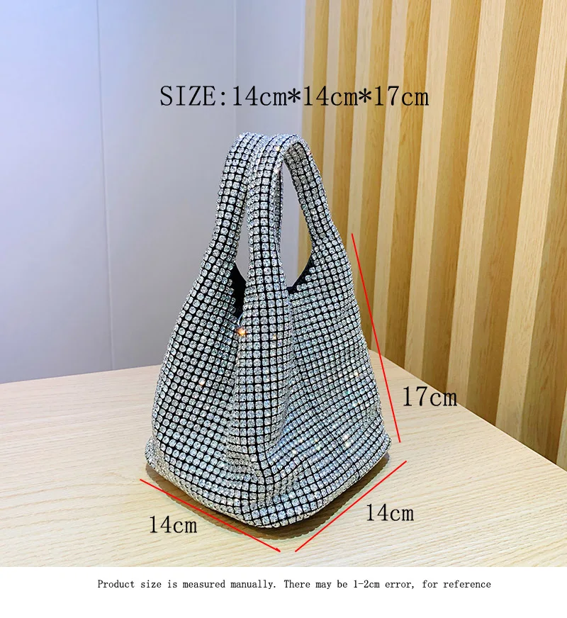 All Over Big Diamonds Ladies Small Bucket Purses Luxury Designer Handbags Women Rhinestone Bucket Hand Bags