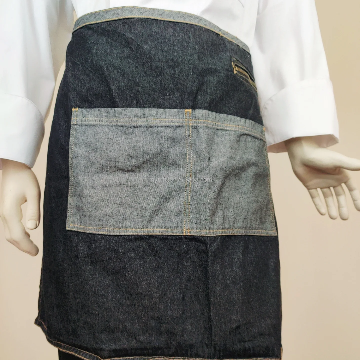 manufacture OEM custom unisex short half waist cotton apron for waiter or waitress in restaurant