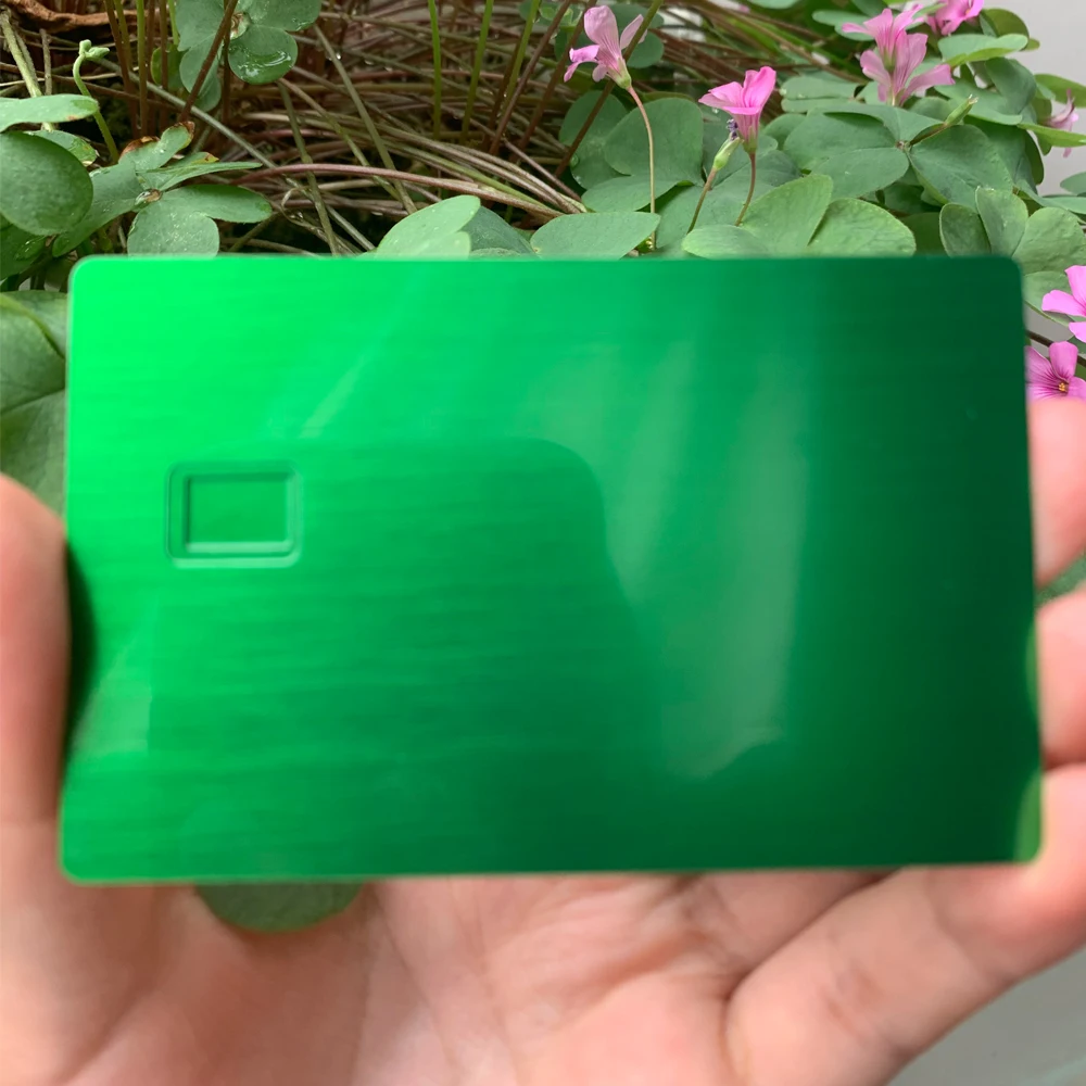 Custom 4442 Chip Metal Card Green Metal Chip Cards Standard Size 85.5 mm 54mm Metal Business Card Blank for Laser Engraving