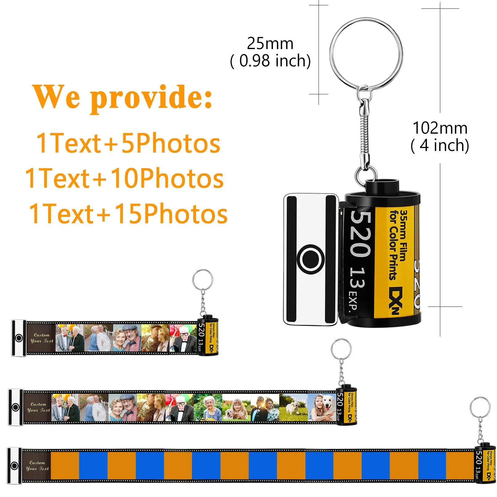 Customizable Photo Film Roll Keychain Camera Film Roll Keychain Reel Album with 10 Photos