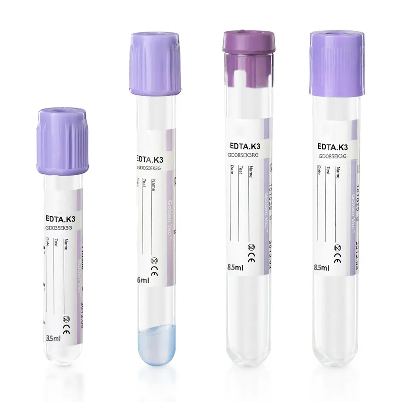 EDTA Vacuum Blood Collection Tube, PET Plastic, K2 K3, High Quality, for Laboratory Use