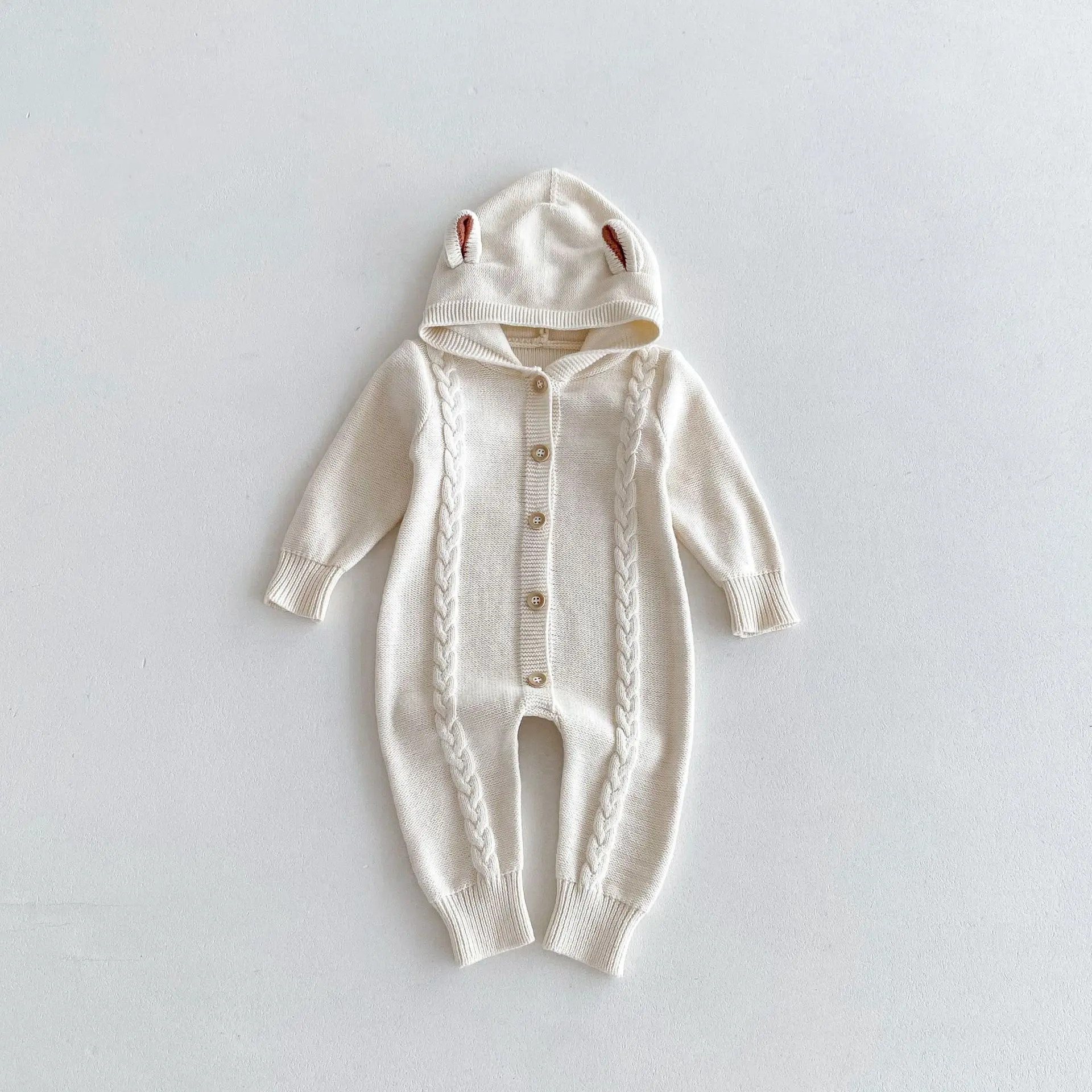 Baby clothing autumn new cotton knit sweater crawl suit cute hooded jumpsuits Ha clothes newborn baby clothes