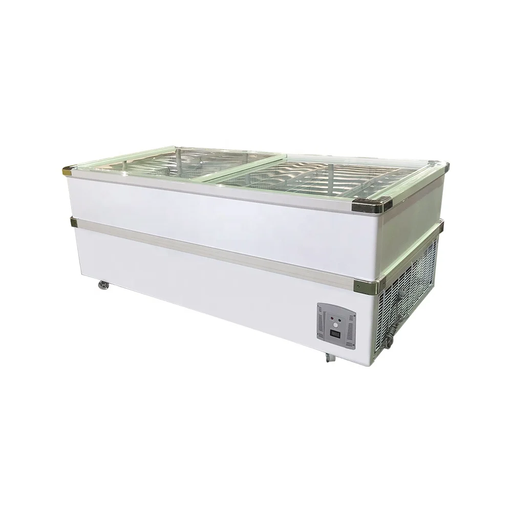 780L Supermarket Island Freezer Commercial Double Glass Door Chest Freezer  SCWD4-780F