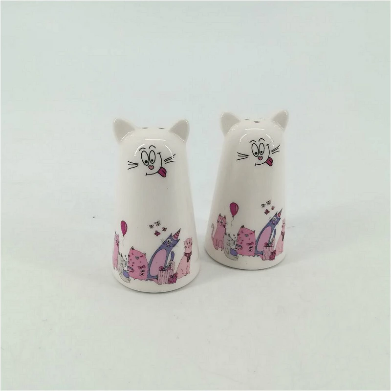 wholesale 2 in 1set top quality kitchen accessories cute cats ceramic salt and pepper bottle jar set