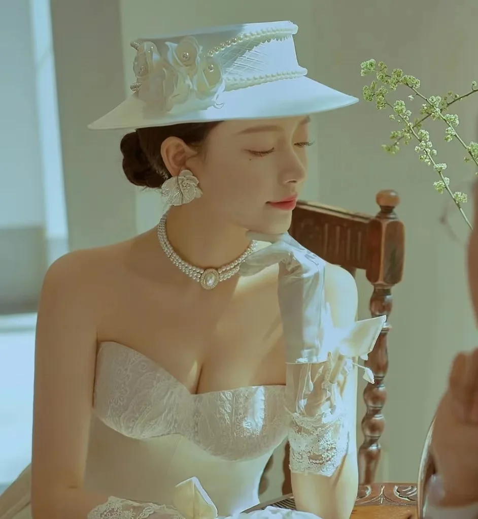 New handmade flower satin top hat wedding dress accessories hair accessories wholesale ladies small top hat