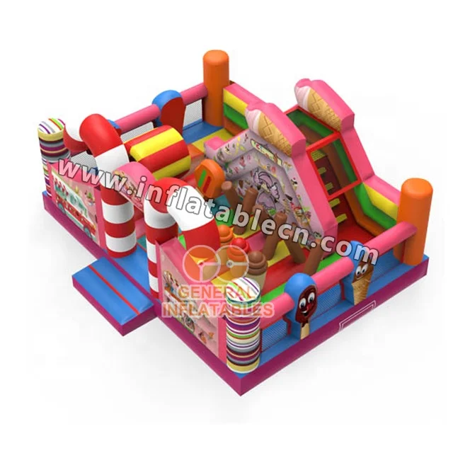 funny children party game inflatable candy funland with inflatable bounce house,jumping castle and slide