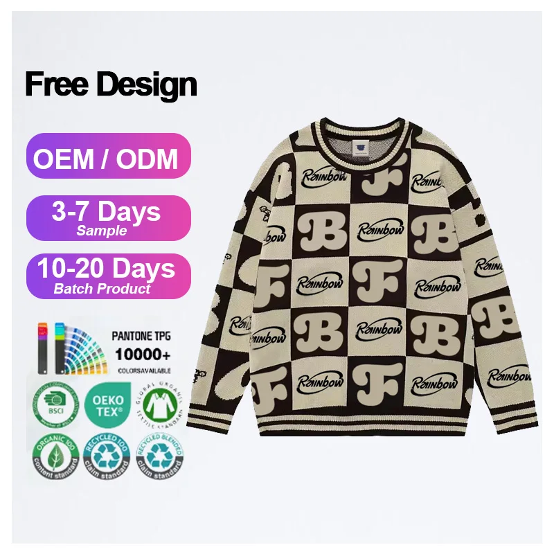 Cotton hand fine knit sweater streetwear patterns jumper cotton winter men custom jacquard knit sweater mens