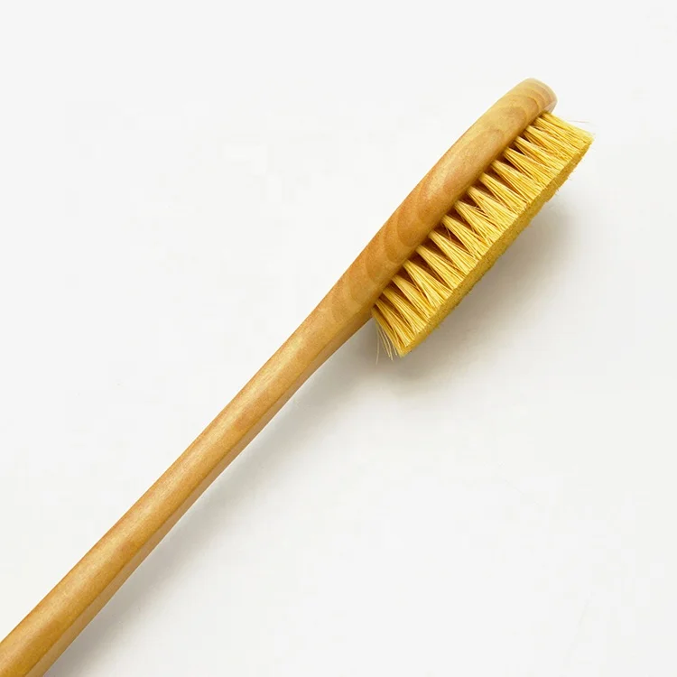 Custom Logo Natural Vegan Soft Sisal long handle Lotus wood Wooden Bamboo Dry Body Brush