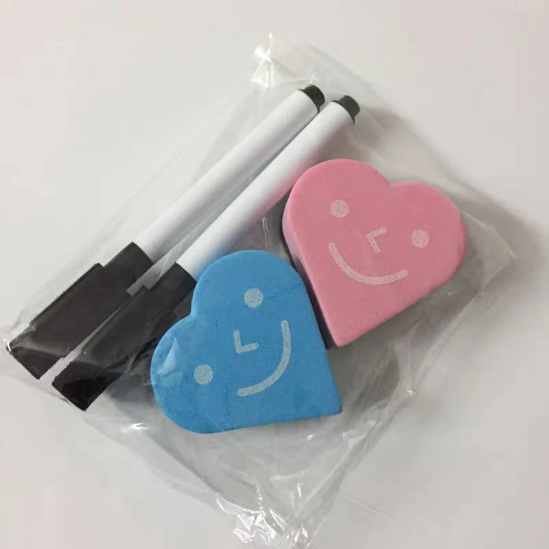 Removable whiteboard eraser for school office custom design mini heart shape magnetic dry erase whiteboard eraser