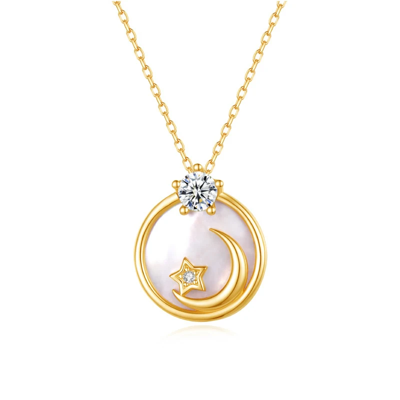 14K 18K 22K Gold Plated YINSAKI 925 Sterling Silver Star Moon Coin Shellfish Pendant Necklace White Fritillary Necklace