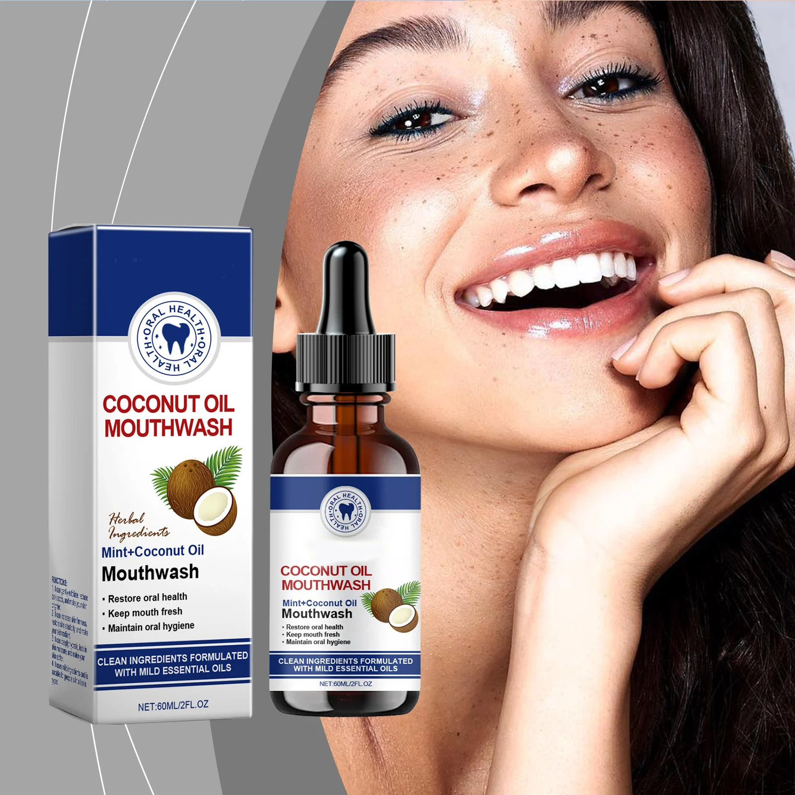 Whitening Pulling Oil with Coconut Oil Peppermint Essential Oil for Teeth and Gums Bad Breath Treatment for Adults