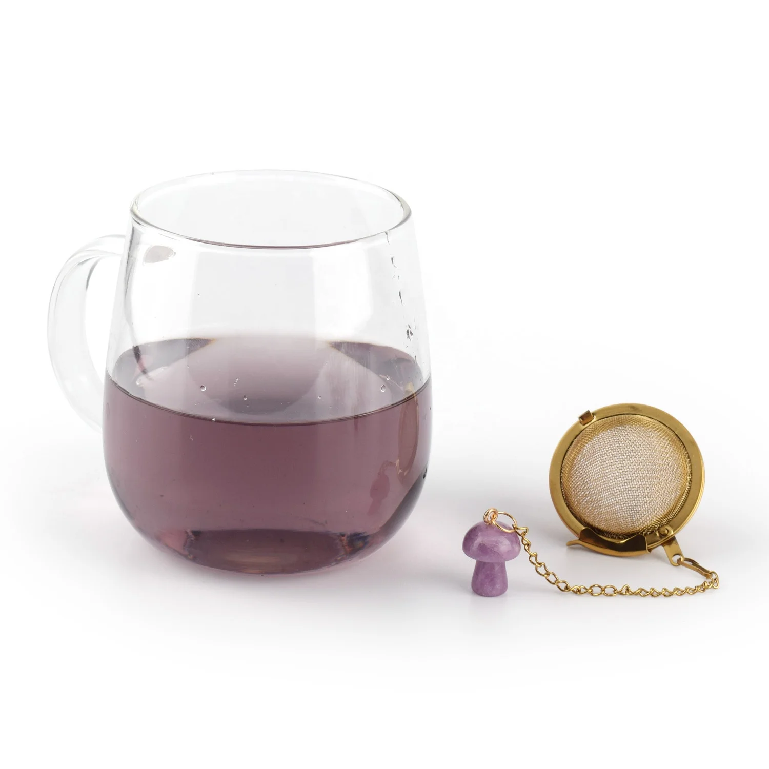 304 Stainless Steel Wire Mesh Tea Infuser Loose Leaf Tea Ball Strainer with Raw Stone Ornament