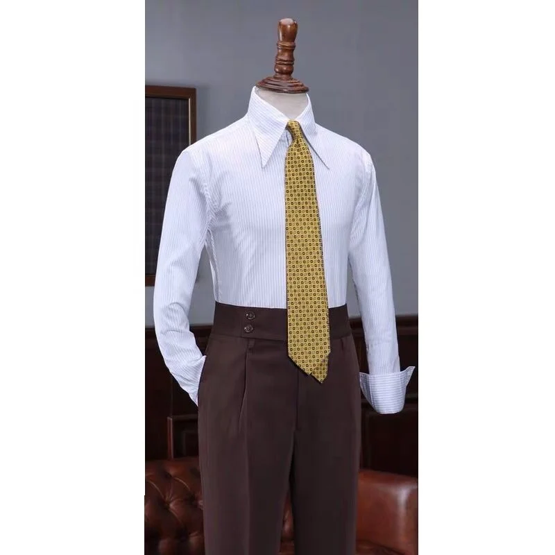 OEM MTM сделанный на заказ Новый дизайн Мужская облегающая офисная деловая рубашка в Вертикальную Полоску