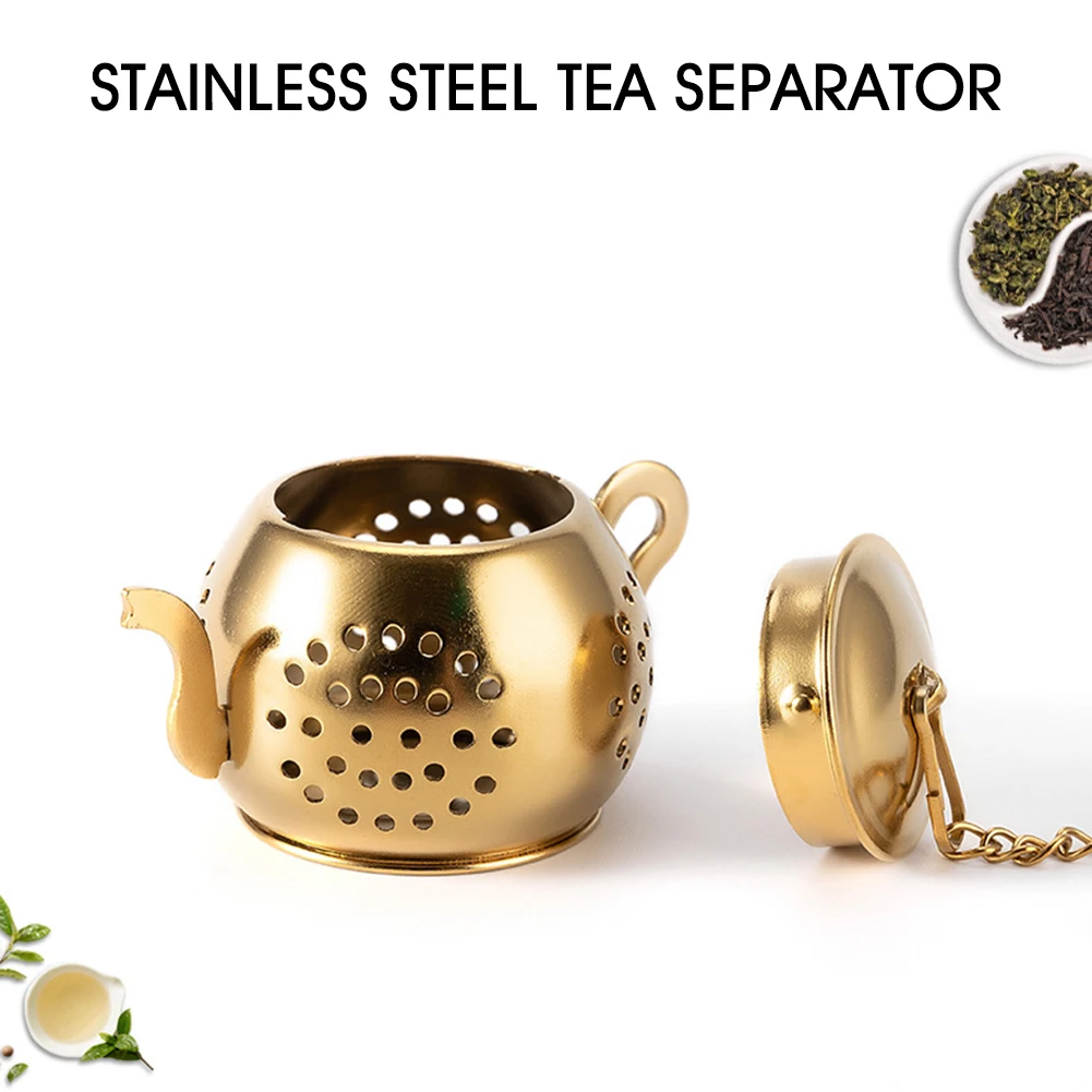 JTX415 Teapot Shape Loose Tea Infuser Stainless Steel Leaf Tea Maker Strainer Chain Drip Tray Herbal Spice Filter Tea Strainer
