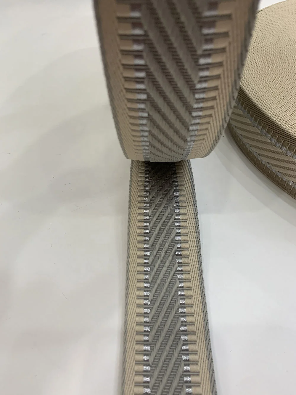 new arrival high quality   jacquard webbing 38mm 50mm  polyester with sliver strap for bag strap