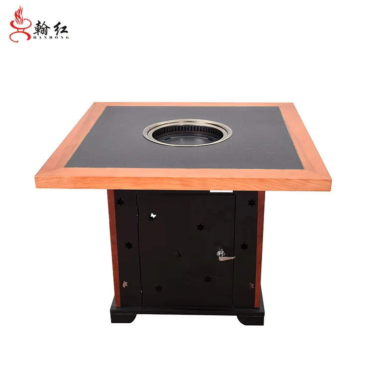 korean bbq grill hot pot table commercial smokeless table wooden table top for restaurant with UL ETL CE CB