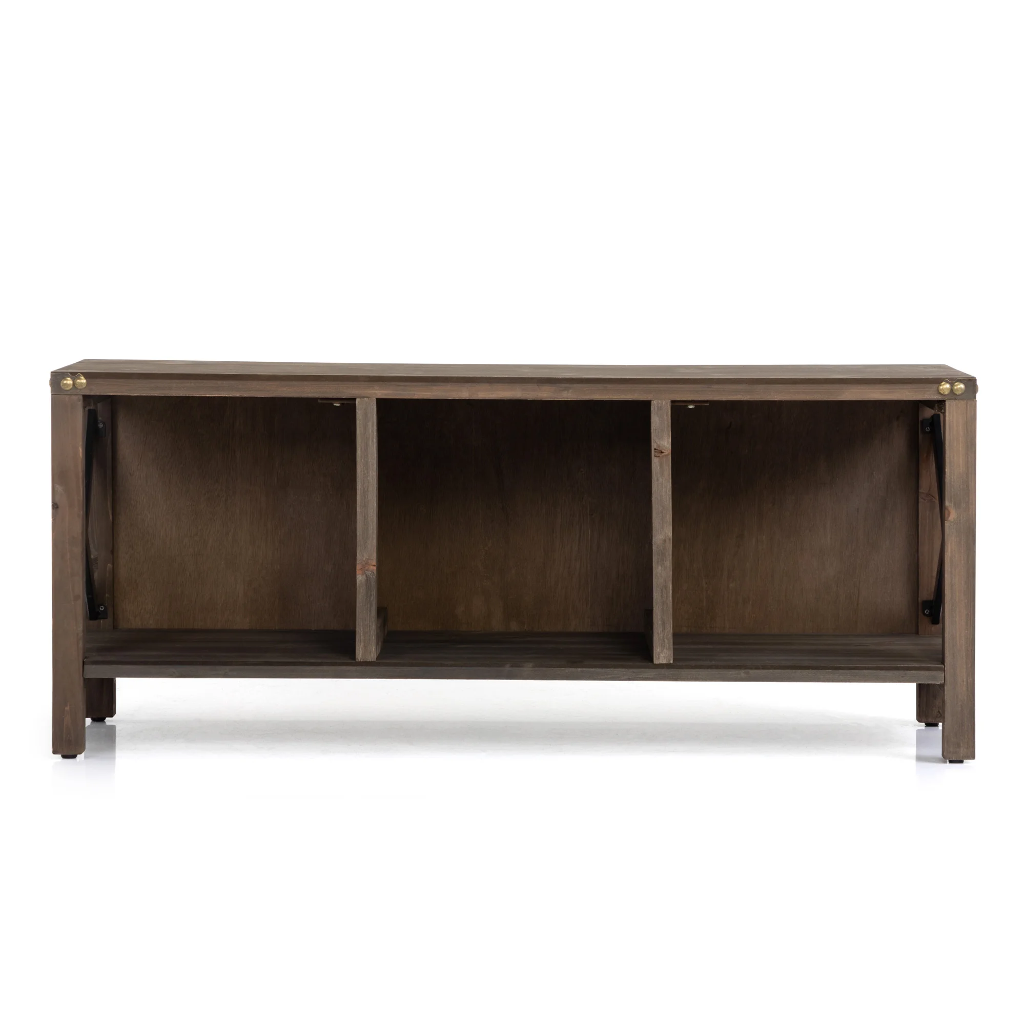 Farmhouse Metal Side Racks Adjustable Foot Mats Wood Shoe Storage Bench for Entryway, Gray