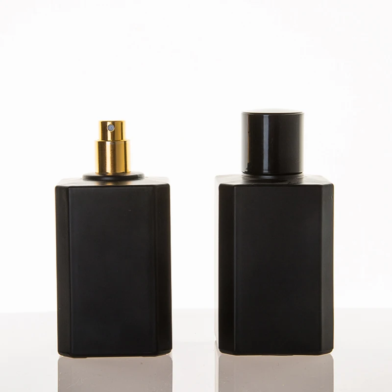 Factory price custom luxury matte black 100ml refillable glass men perfume bottle