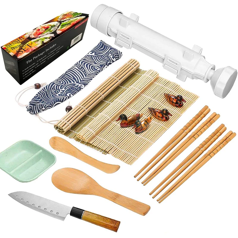 Beginners DIY Rolling Kitchen Natural Bamboo Sushi Maker Mats Mold Set Making Kit White With