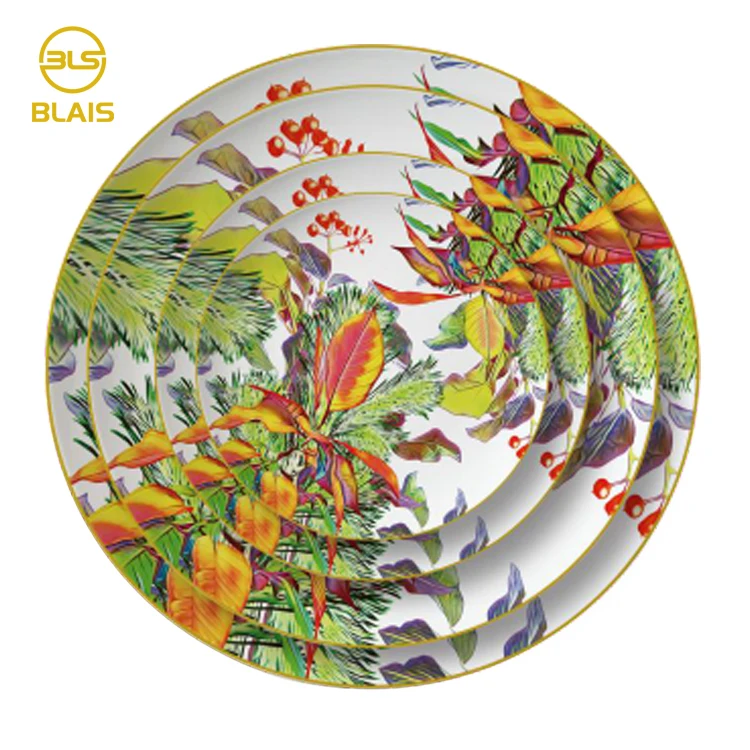 birthday decoration party supplies tableware gold rim plants and flowers bone china crockery dinner plates for weddings