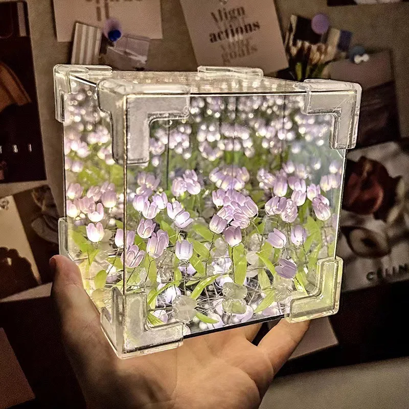 Handmade Tulip Night Light Table Lamps Decorative Mirrors for Bedroom Ornaments Birthday Gift for Party Lighting