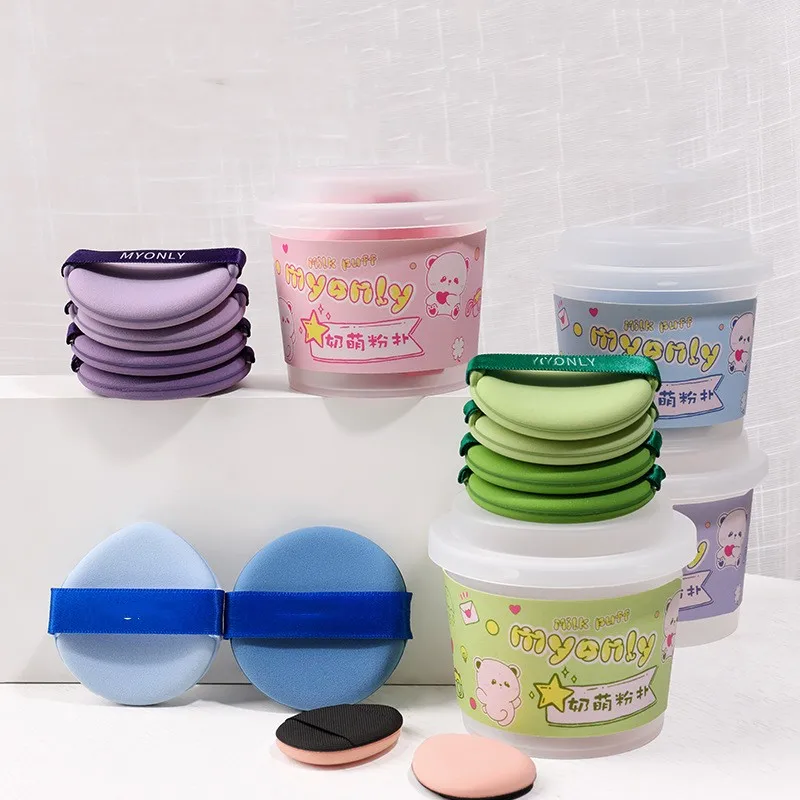 wholesale Private Label logo Custom high quality Makeup Loose Powder Puff Soft round ribbon cotton Powder Puff for cosmetic