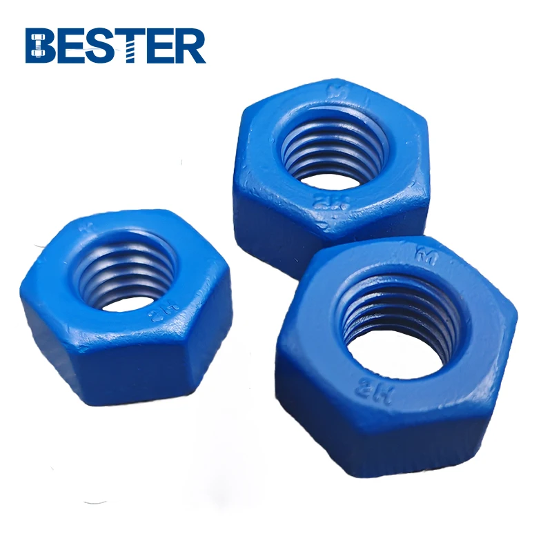 China Supplier Steel nickel Teflon Xylon Blue Coated ASTM A194 Grade gr2H Heavy Hexagon Nuts