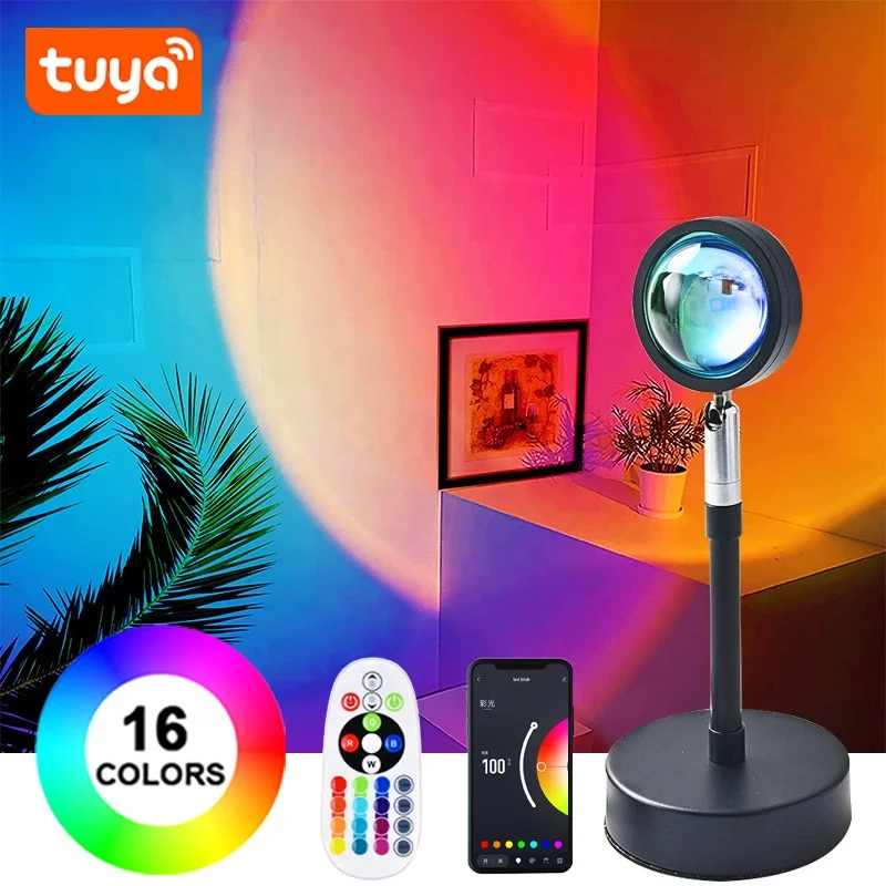 Newish Indoor Lighting 16 colors remote rgb Sunset Lamp Rainbow Projector Atmosphere Standing Lights with remote