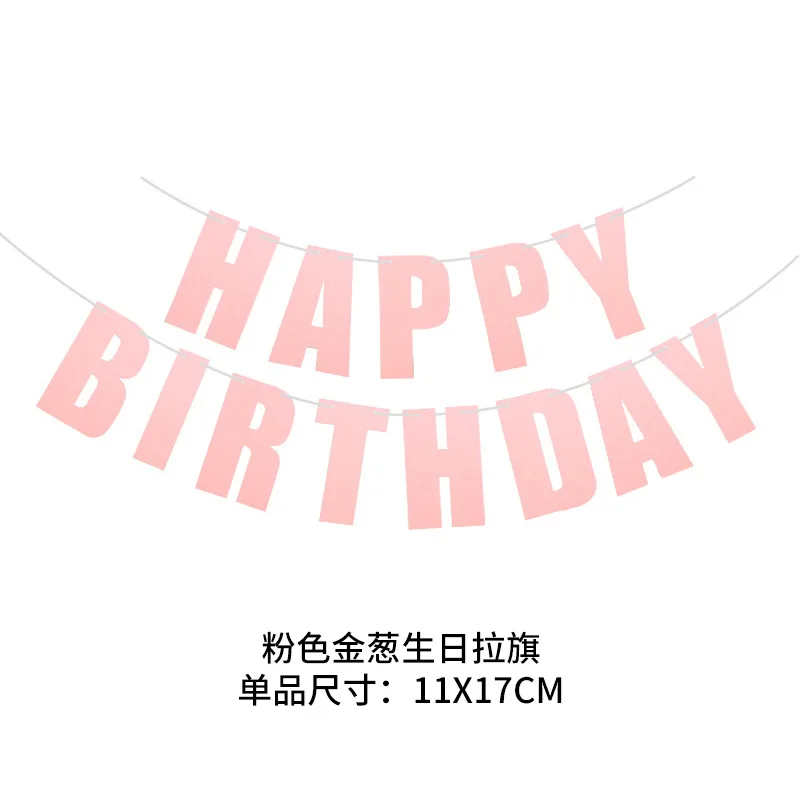 Birthday Sparkling Pink Scallion Flag Colorful Gold Triangle Flag Party Scene Decoration Photography Props